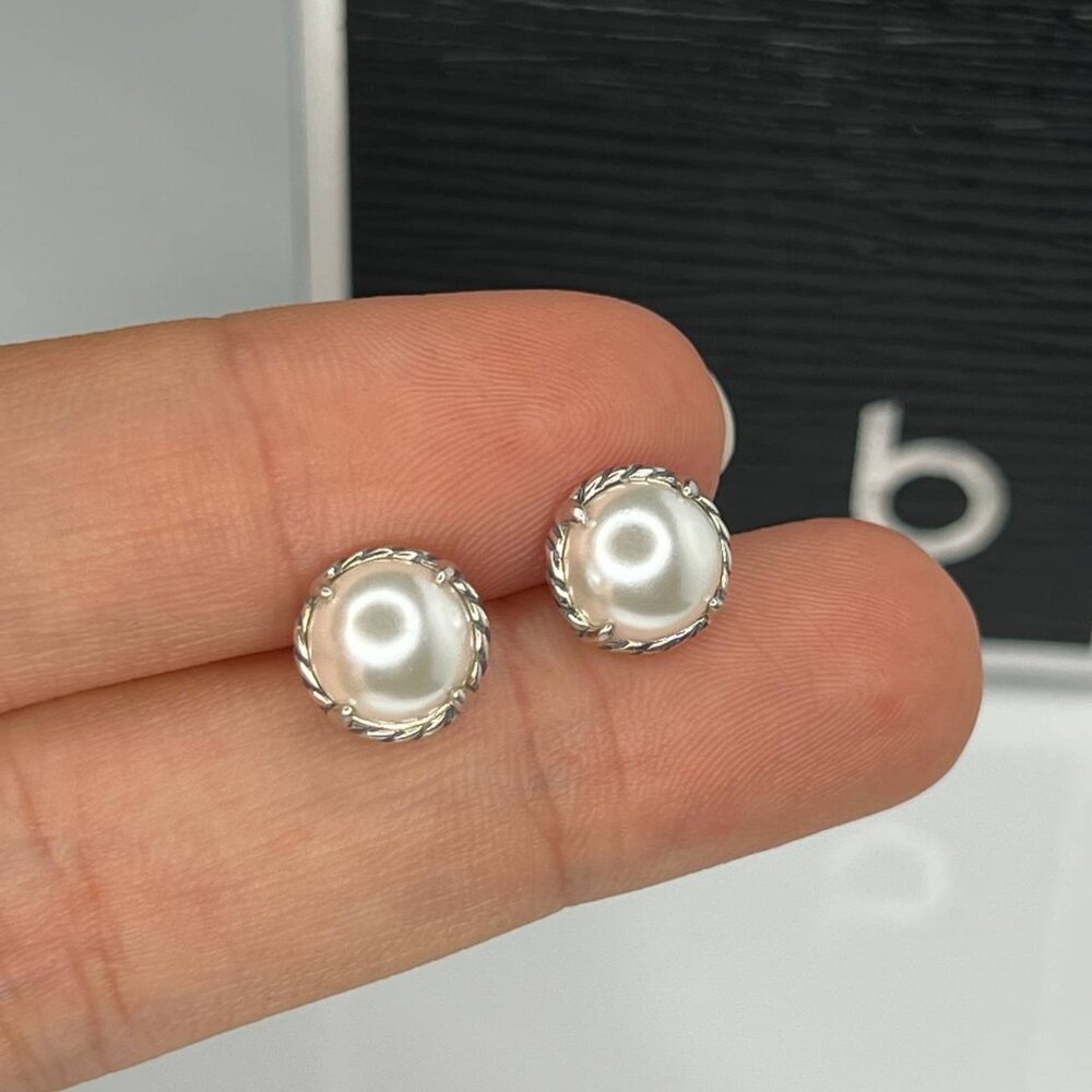 Authentic DAVID YURMAN pearl stud earrings sterling silver chatelaine earrings